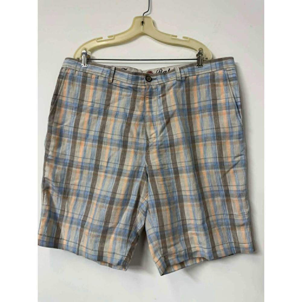 New Tommy Bahama Mens 40 Plaid Linen Tencel Shorts Blue Orange Paradise Nation